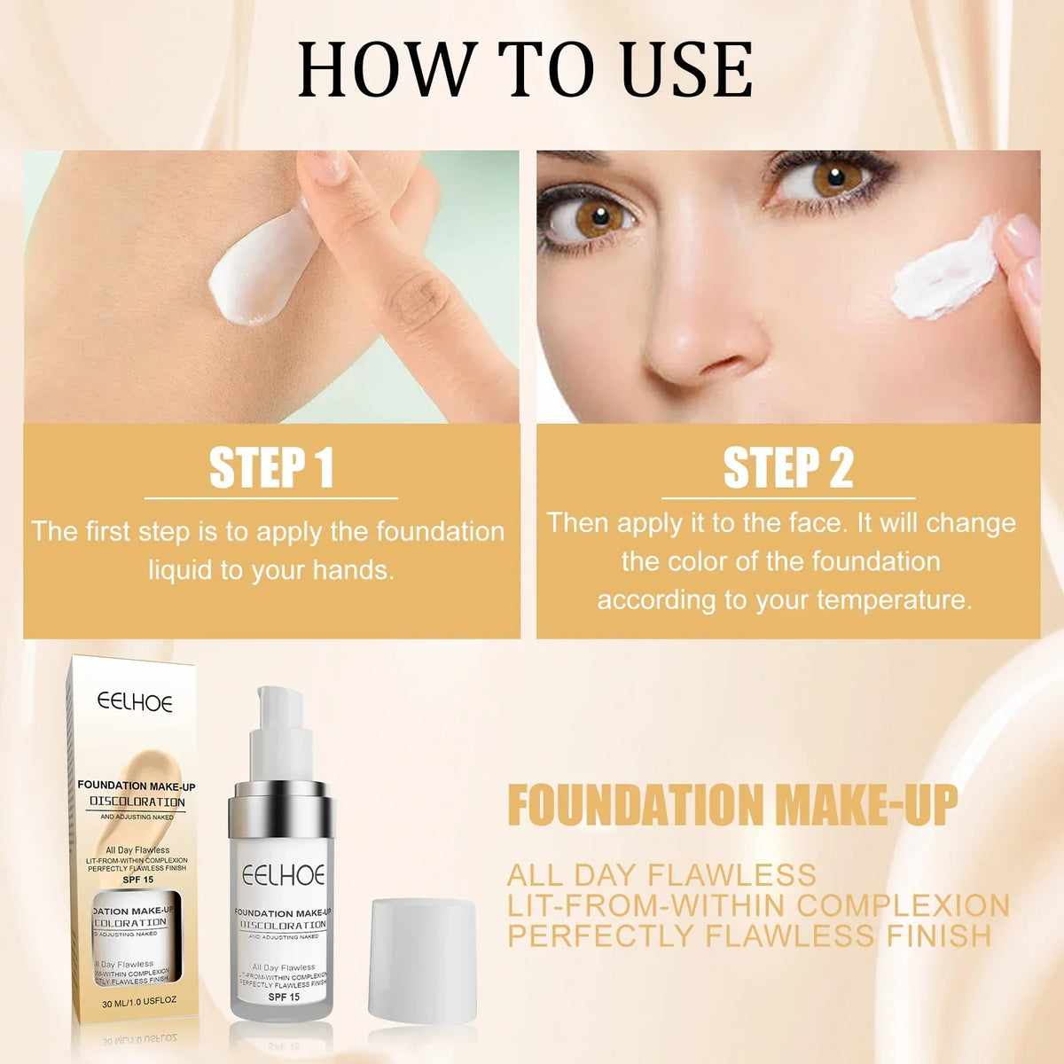 EELHOE Color Changing Liquid Foundation Moisturizing Waterproof No Creasing No Separation Concealer Makeup Products Wholesale