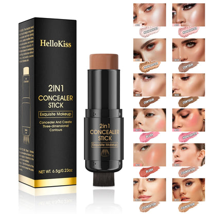 Double-head Face Bronzer Contour Stick Cream Makeup Light Dark Shadow Lasting Concealer Facial Brighten Contouring With Brush