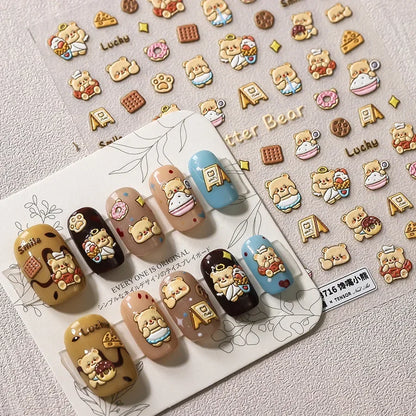 Lovely Animal Graffiti Cat Claw Rabbit Bunny Bear Dog Flower Fruit Dim Sum Candy Sunflower Adhesive 5D Nail Art Stickers Decal