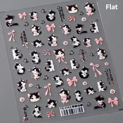Cute Cat Eye Fishbone Animals Leopard Cat Ginger Cat Kitten Exclamation Point Paw Self Adhesive Nail Art Sticker Manicure Decals