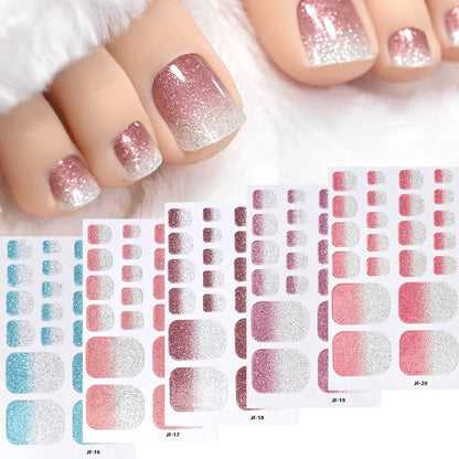 1pcs 22tips Gradient Glitter Full Toe Nail Wraps 3D Shiny Omber Pink/Purple/blue Toe Nail Polish Stickers Baking Free Toe Strips