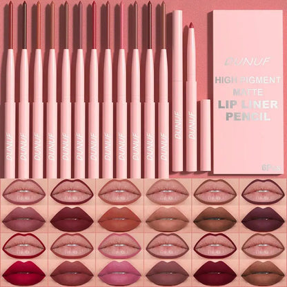 6pcs Matte Lip Liner Set Nude Brown Rose Red Waterproof Long Lasting Rotatable Lip Pencil Smooth Pigmented Kit