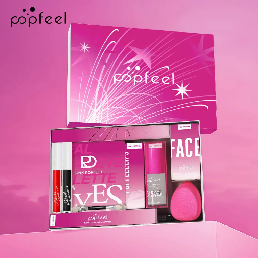 POPFEEL Pink Makeup Set Gift Box - Kit with Eyeshadow, Blush, Lipstick for Girls - Perfect Birthday or Special Occasion Present