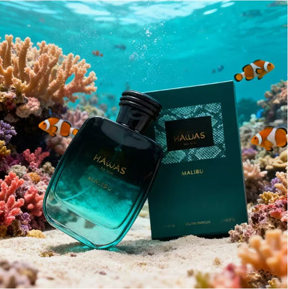 HAWAS MALIBU men's perfume, citrus flavor, 3.4FL-OZ capacity, specially designed for fashionable men to show personality