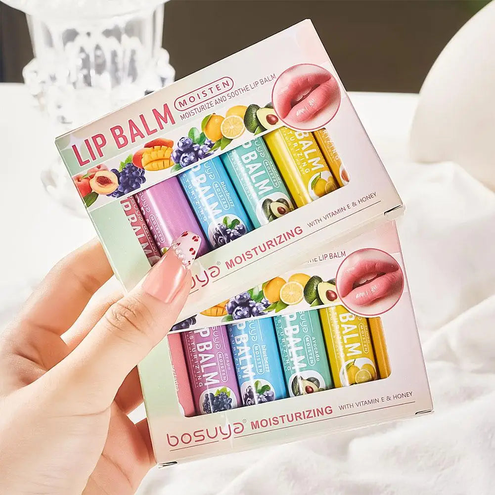 6PCS Assorted Fruit Flavor Lip Balm Set - Deeply Moisturizes and Hydrates for Preventing Chapped Lips in Winter Lip Care