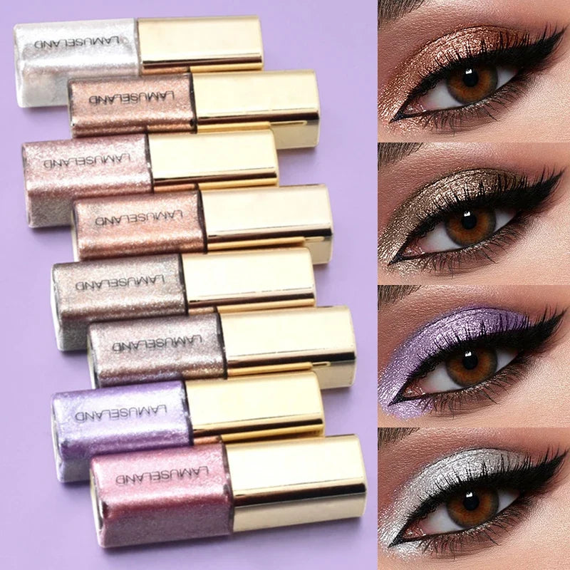 8 Colors Pearlescent Liquid Eyeshadow Fine Shimmer Highlight Glitter Eye Shadow High Shine Long-Lasting & Smudge-Proof Makeup