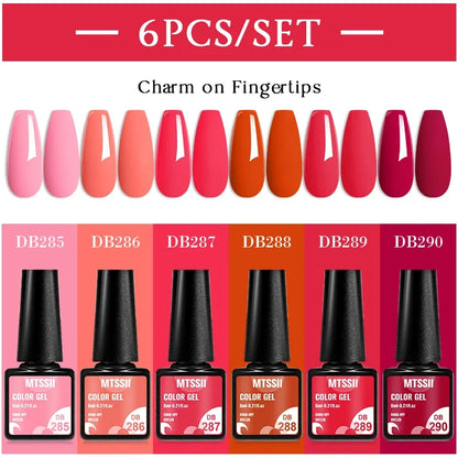 MTSSII 6PCS/Set Sparkly Red Roes Red Gel Nail Polish Shinning Nail Art LED UV Gel Varnish Nail Supplies Manicure Kit for Nails