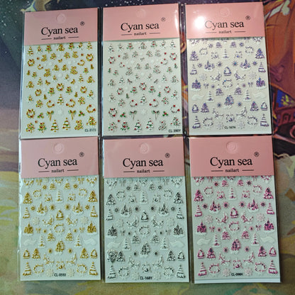 Christmas Nail Stickers Snowflake Nail Art Stickers Metal Silver Self-Adhesive Nail Decals ChristmasTree Winter Manicure Sliders