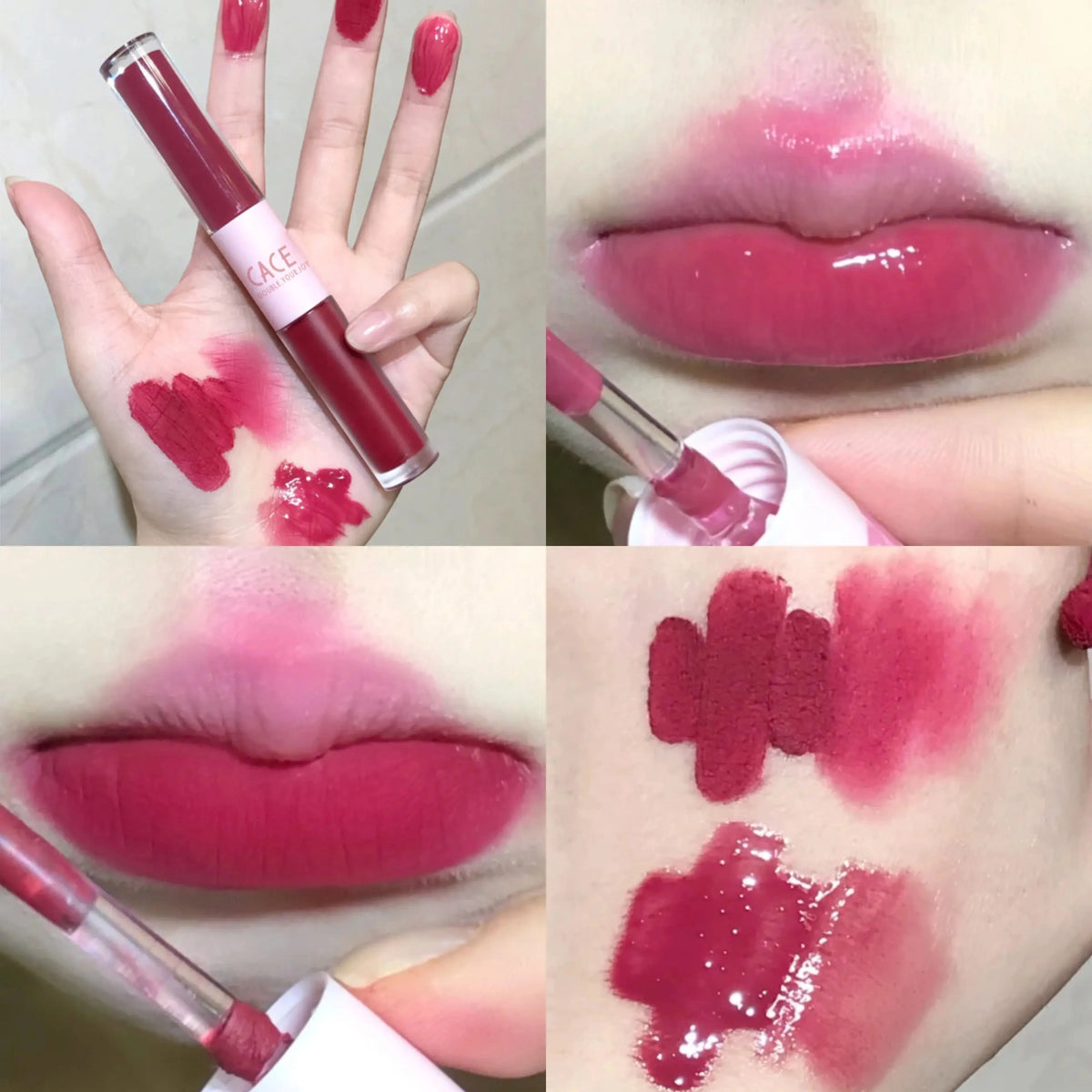 CACE Double Head Lip Gloss Sexy Red Lip Makeup Lip Mud Mirror Water Gloss Lip Glaze Matte Lipstick Waterproof Korean Cosmetics