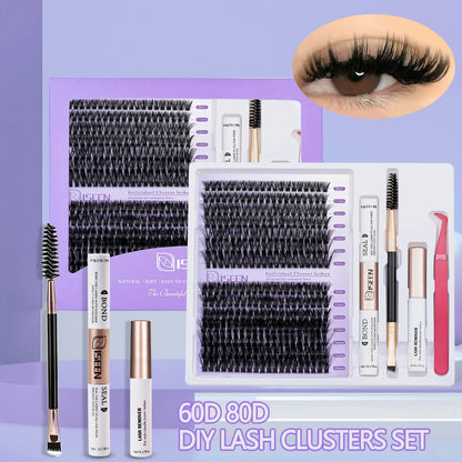 Eyelash Cluster DIY Eyelash Extension Kit with Tweezers Bond and Seal Reusable Single Eyelashes Festival Gift Eye Makeup