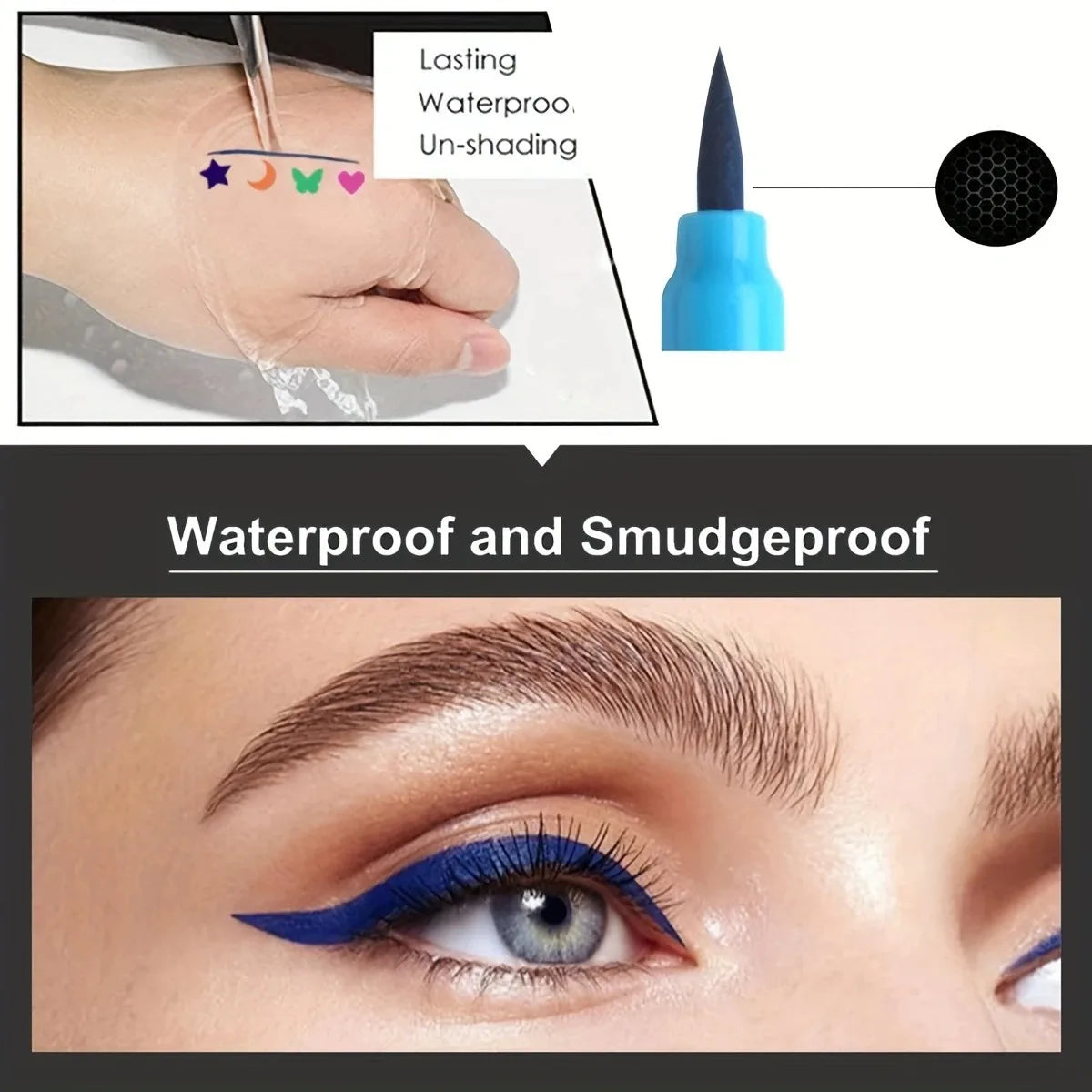 Double-head Liquid Stamp Eyeliner Set, 4 Styles/Colors Waterproof Slim Gel Felt Tip Liquid Eyeliner,Stars Hearts Moon Butterfly