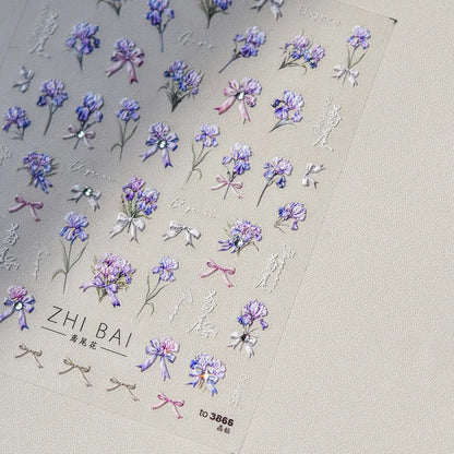 1pcs Dream Flower Window Shell Light Nail Art Stickers Japanese Flower Self Adhesive Stickers Press On Nails Decoration Decals