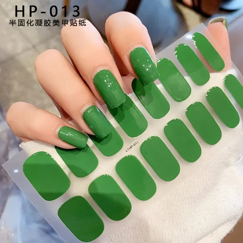 16Tips Glitter Semi-Cured Gel UV Sticker 3D French Gradient Shiny Glitter Powder UV Gel Sticker Full Cover UV Lamp Glitter Decal