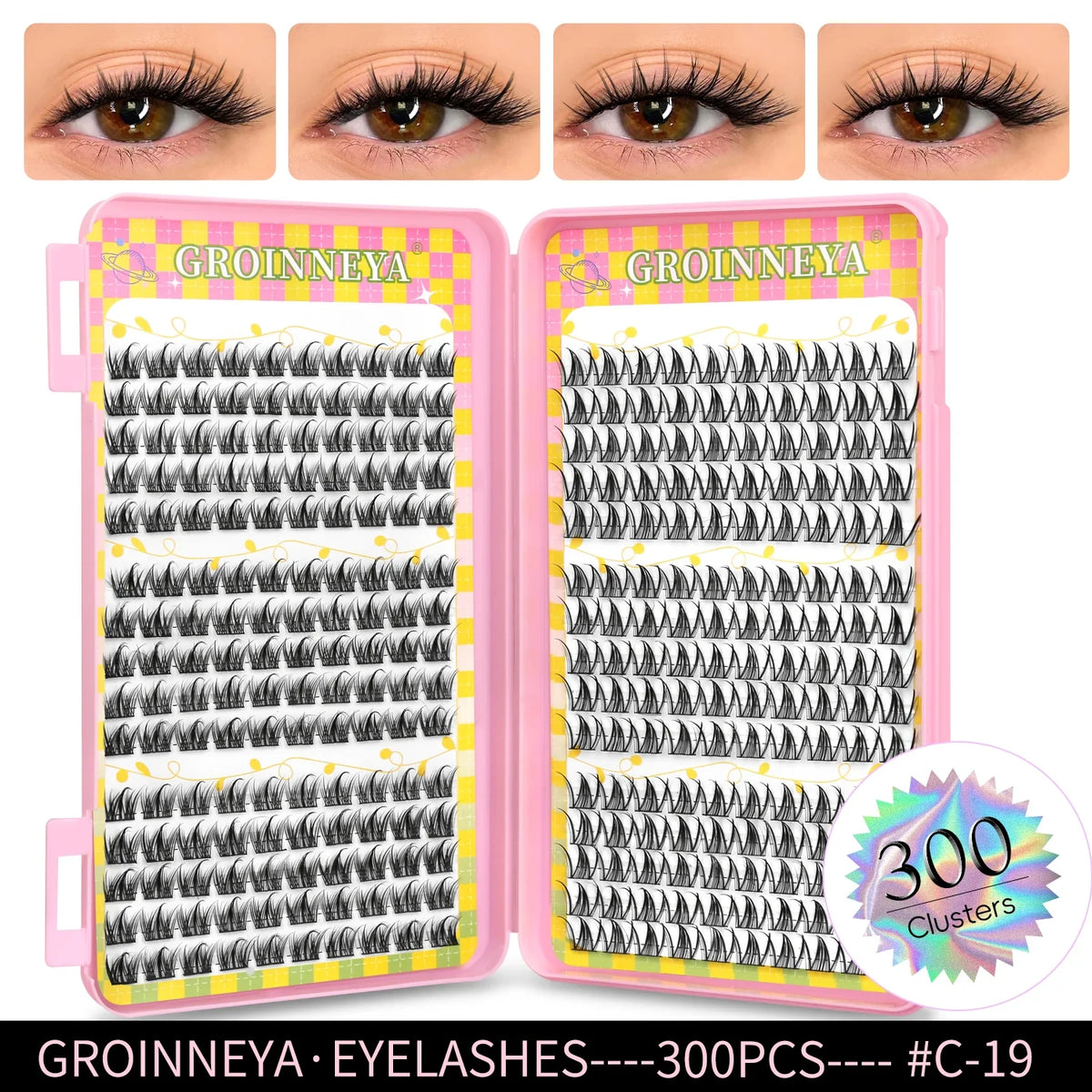 GROINNEYA Eyelashes Clusters 320 pcs Natural Eyelash extension Cluster Lashes Volume Mixed Tray Lashes Cluster Natural Lashes