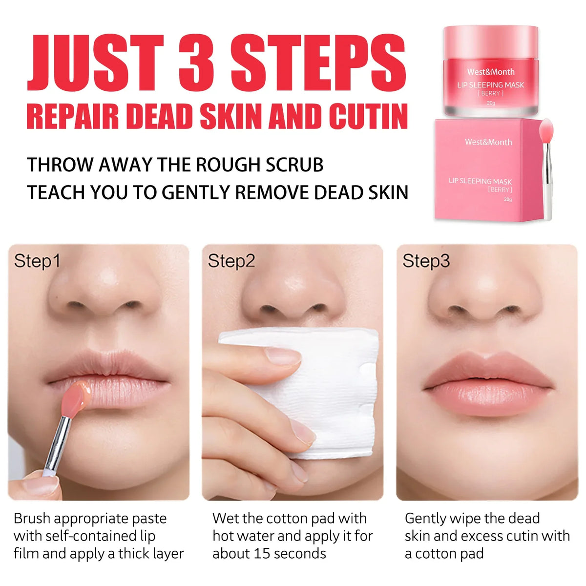 West&Month Lip Sleeping Mask Soften Cracking Lip Dead Skin Remover Dry Lips Treatment Exfoliant for Lips Nourish Jelly Lip Mask