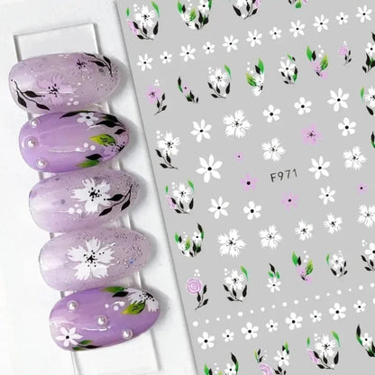 Cherry Blossom 3D Nail Stickers White Flower Petals Nail Art Decals Elegant Wedding Design Spring Sakura Manicure Slider Decor