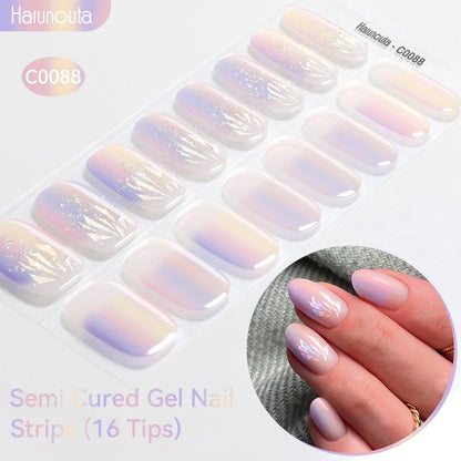 Gradient Auroras Semi Cured Gel Nail Strips Sparkly Shinning DIY Gel Polish Stickers for Nails Works with UV/LED Nail Lamps
