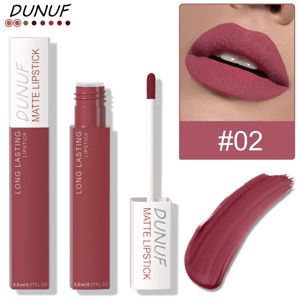 Non Stick Cup Liquid Lipstick Dark Purple Long Lasting Lip Gloss Matte Velvet Finish Resistant To Fading Waterproof Lip Cosmetic