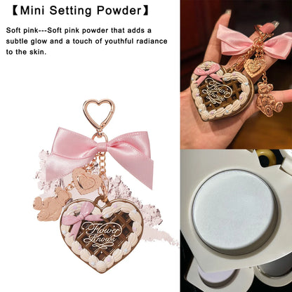 Flower Knows Cupid Sweetie Bear Face Powder with Solid Perfume Highlighter Pendant Long Lasting Portable Scent Makeup Decoration