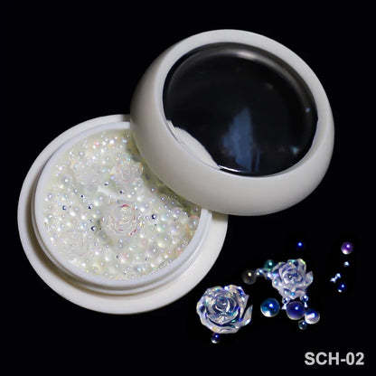 White Acrylic Flower Nail Art Decorations Mixed Size Rhinestones Red Blue Gem Manicure Tools Accessories DIY Nails Design 5g