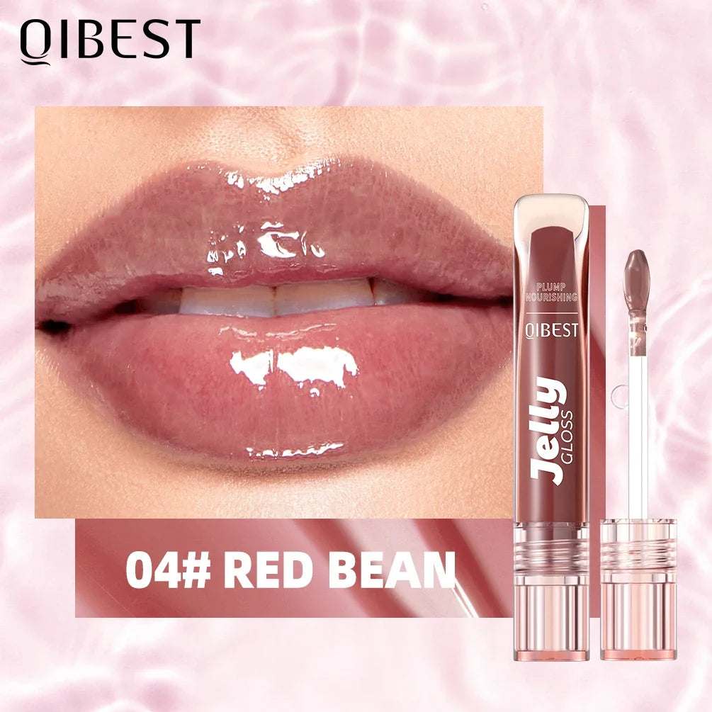 QIBEST Mirror Pearl Jelly Lipgloss Moisturizing Lasting Lipstick Hydrating Lightweight Lip Glaze Watery Crystal Lip Tint Makeup