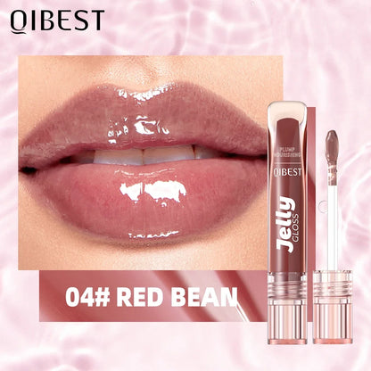 QIBEST Mirror Pearl Jelly Lipgloss Moisturizing Lasting Lipstick Hydrating Lightweight Lip Glaze Watery Crystal Lip Tint Makeup