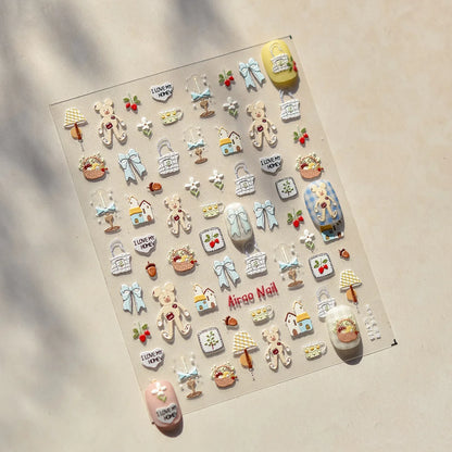 1pcs 5D Japanese Kawaii Bear Nail Art Stickers Brown Cartoon Animals Self-Adhesive Nail Decoration Decals DIY Slider Accessories