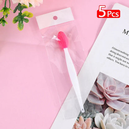 5 Pcs Lip Scrub Brush Silicone Brush Tool Double Sided Mini Exfoliating Brush Exfoliating Lip Brush Lip Scrub Tool for Dark Lips