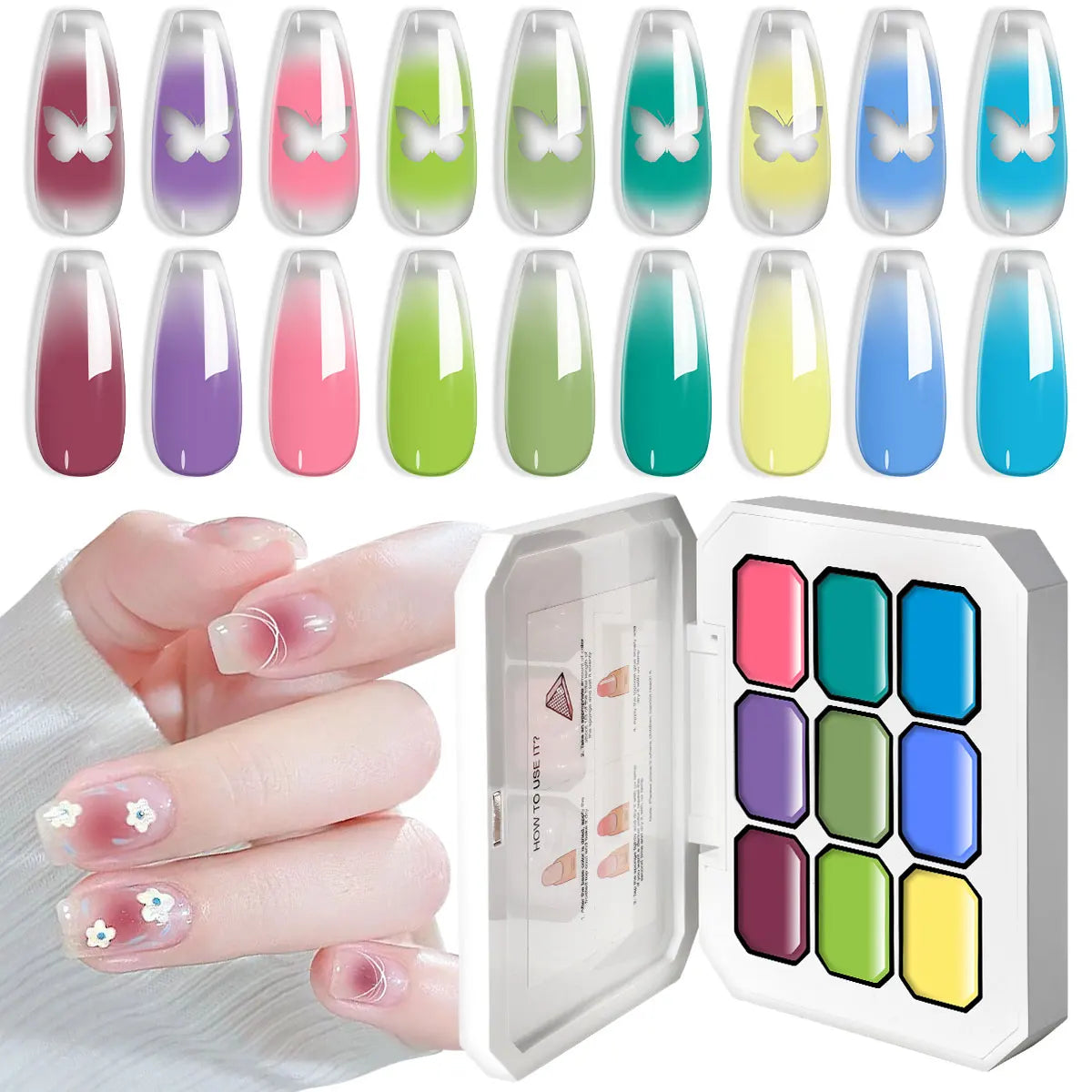 LIMEGIRL 9 Color Gradient Painting Gel Nail Art Gradient Color DIY Design Gel Quick Flower Paint Engraving Gel Nail Polish
