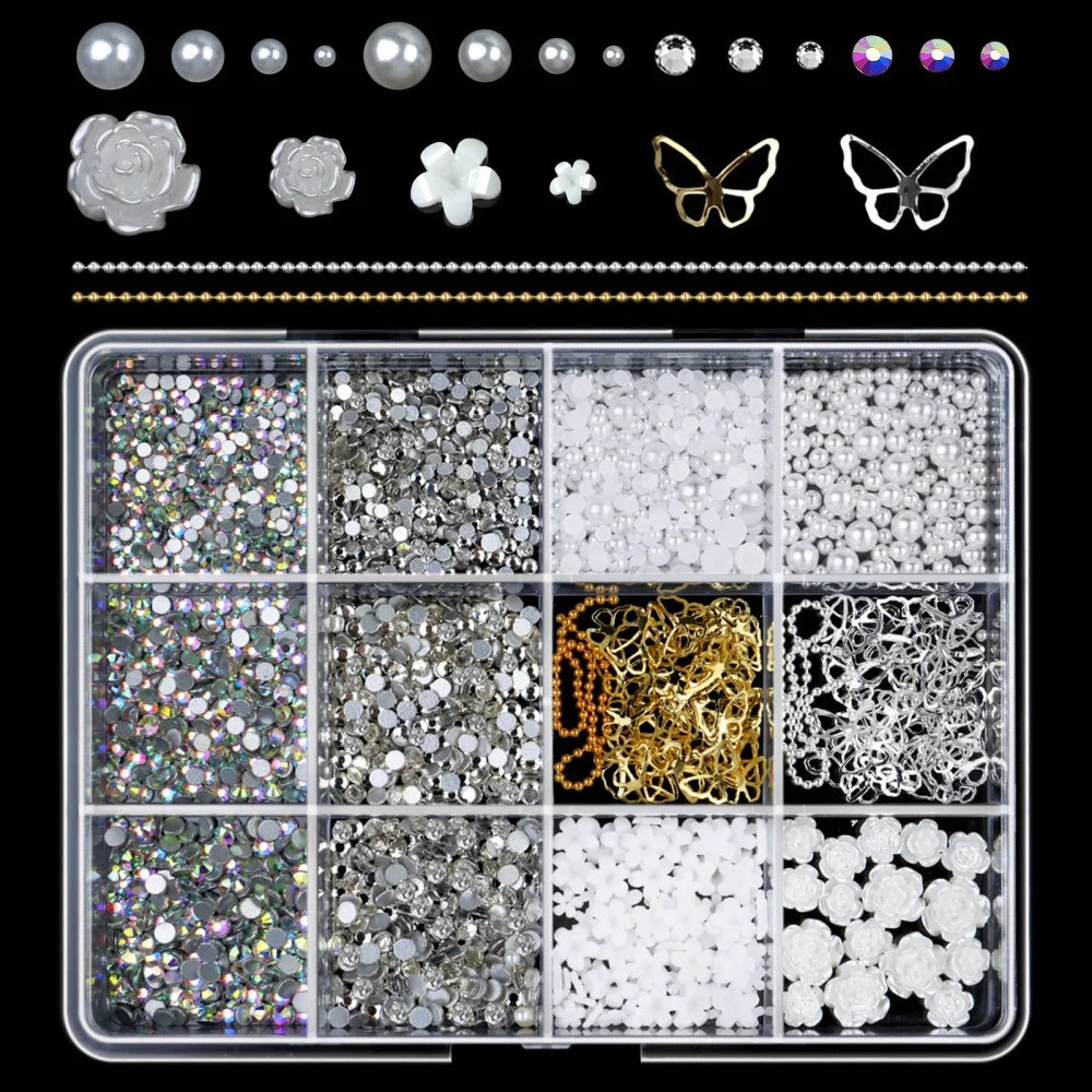 120pcs/box 3D Gold Bow Butterfly Nail Metal Charms Shiny Cute Bowtie/Diamond Star Nail Jewelry 120 Luxury Nail Art Supplies #RE4
