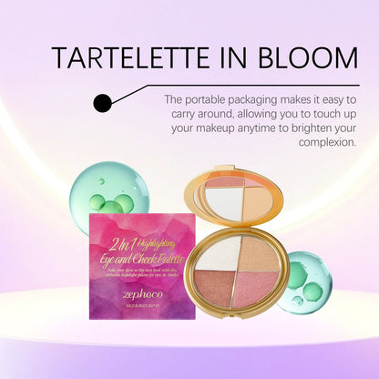 Zephoco 2In1 Highlighting Eye & Cheek Palette 4 Colors Shimmery Glow Makeup Palette For Face Eyes Daily Party Makeup
