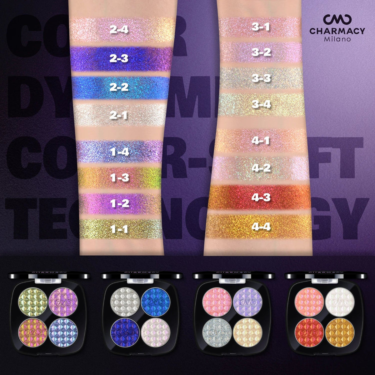 Charmacy 4 Colors Duochrome Eyeshadow Palette - Multichrome Shimmer