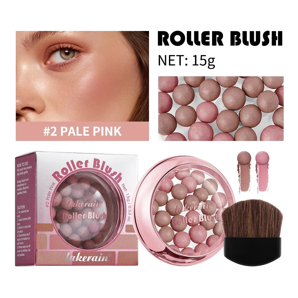 Lakerain ROLLER BLUSH Ball Blush Spherical Blush Pink Pearl Blush Delicate Brightening Female Exquisite Cosmetics
