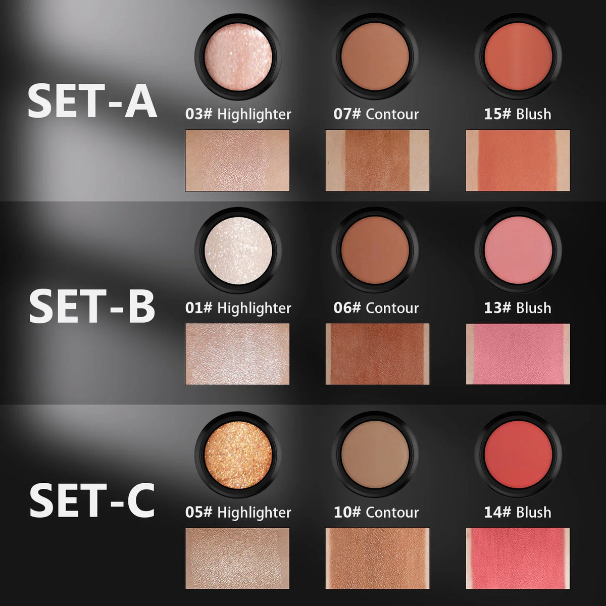 1 Set of 3 Contour Sticks, Highlighter Stick, Blush Stick, 3-Piece Cream Contour Set Including Contour Brush, Creates Facial Contours, Non-Greasy