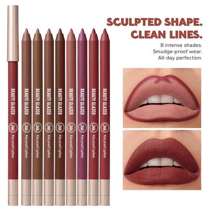 8 Colors Artist Palette Matte Velvet Lip Liner Pencil | Long-Lasting Waterproof, Non-Sticky Matte Finish, Precise Tip for Sharp