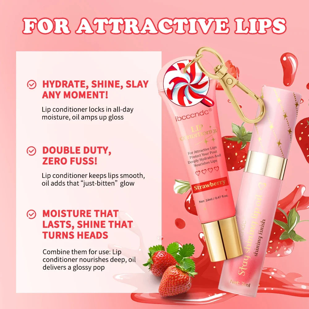 Lip Oil Lip Stain Set Glossy Clear Lip Gel Hydrating Moisturizing Long-lasting Lip Gloss Women Lips Skin Care Cosmetic Makeup