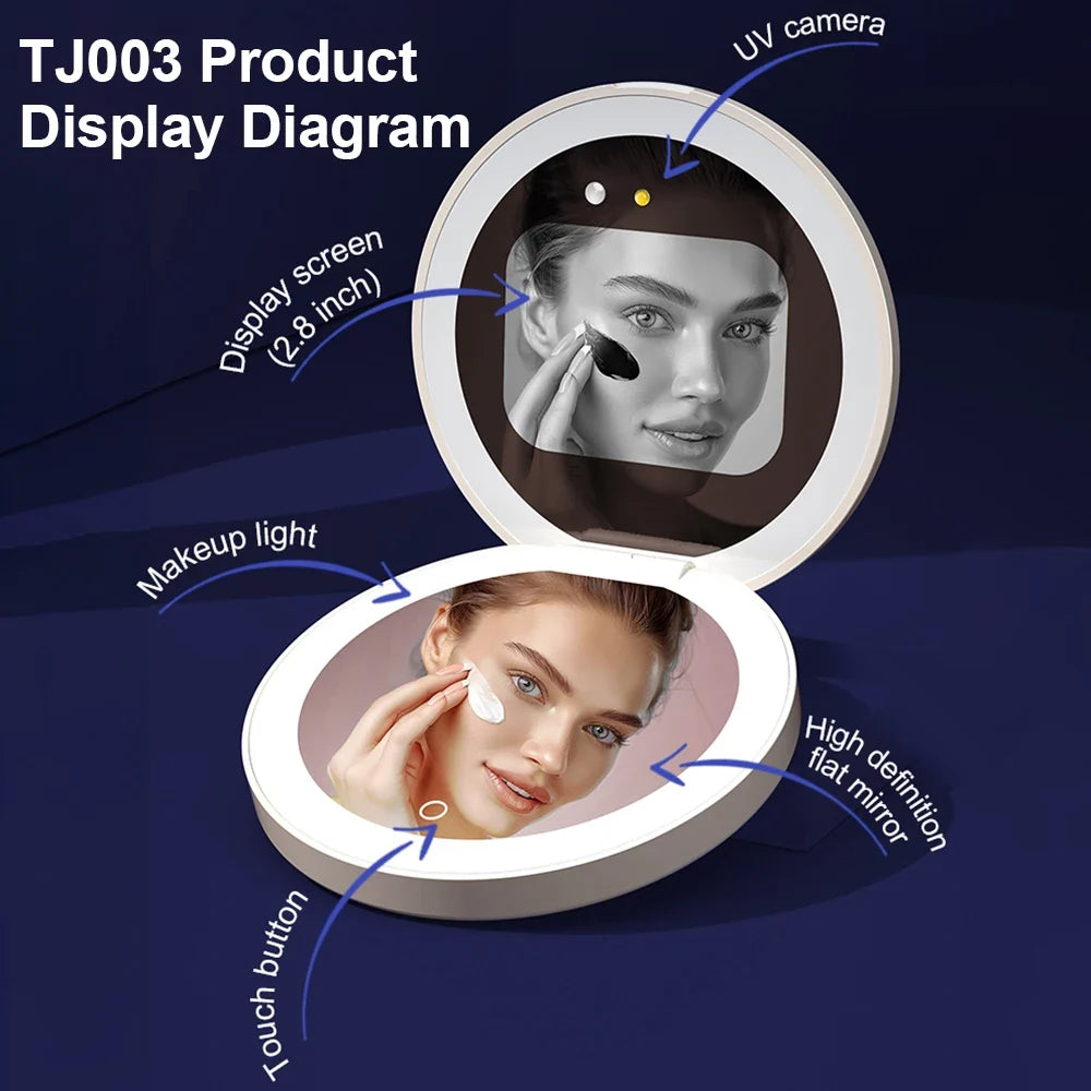 TENGMIR UV Smart Sunscreen Makeup Mirror Sunscreen detection mirror UV mirror sunscreen Testing Portable LED light makeup mirror