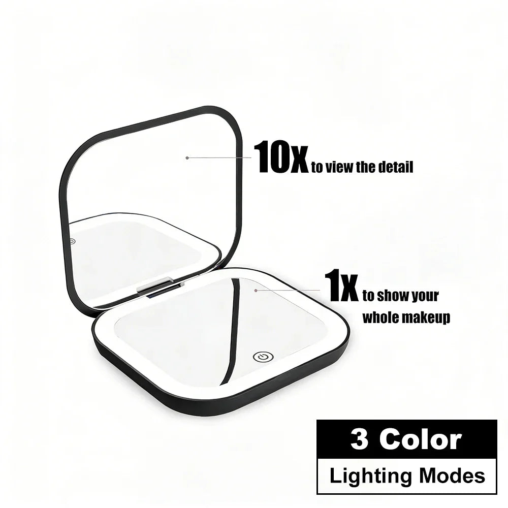 Compact Mirror with Lights, 1X/2X Magnification Portable Folding Handheld Small Pocket LED Travel Makeup Mirror for Gift, Purse