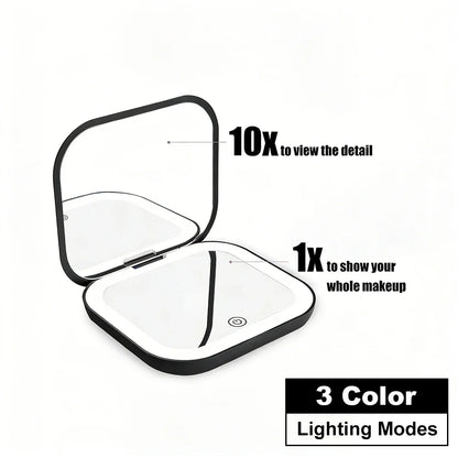 Compact Mirror with Lights, 1X/2X Magnification Portable Folding Handheld Small Pocket LED Travel Makeup Mirror for Gift, Purse