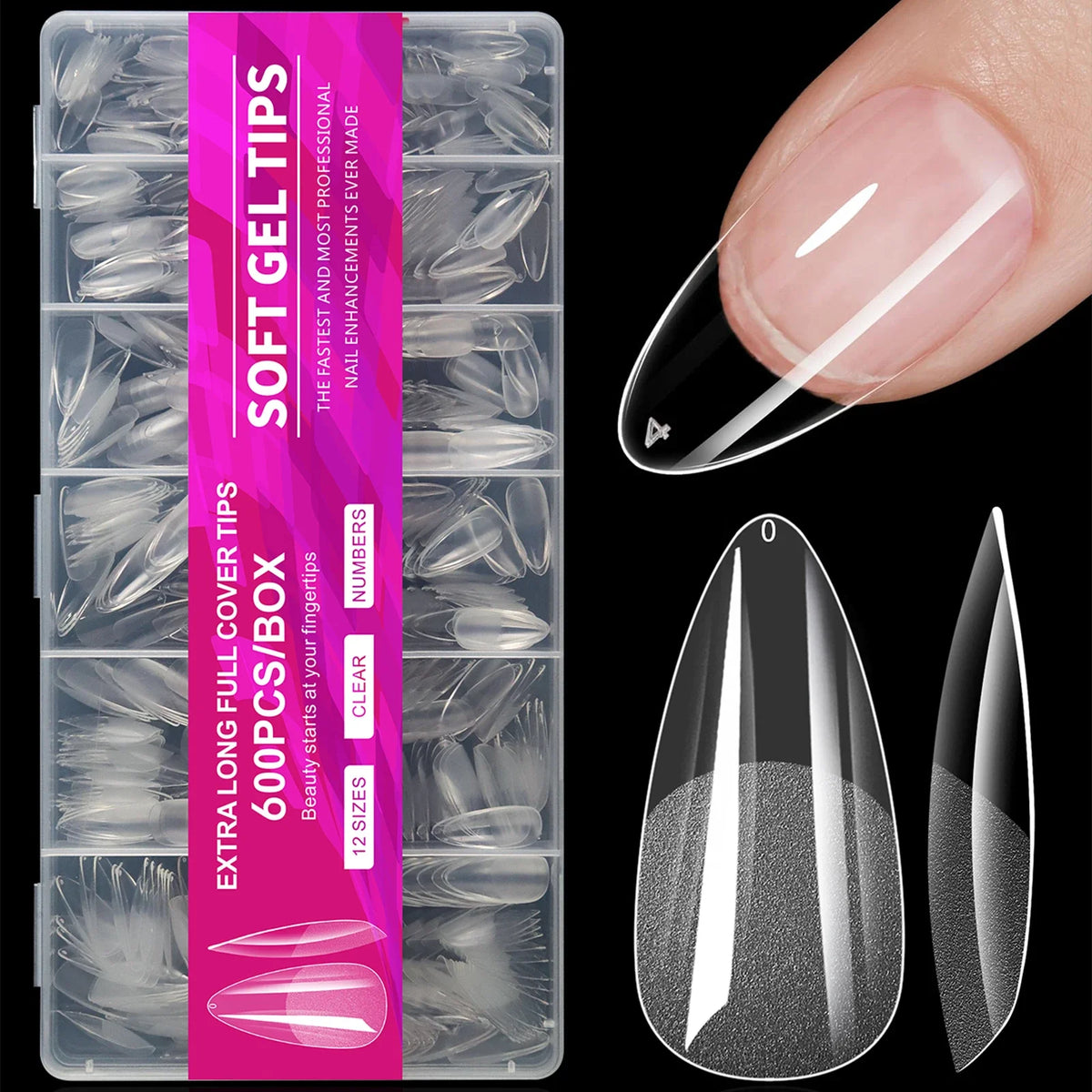 100/600Pcs Short Almond Nail Tips Soft Gel Nail Tips Full Cover False Nail Tips For Acrylic Nails  Salon Home Press On Nails