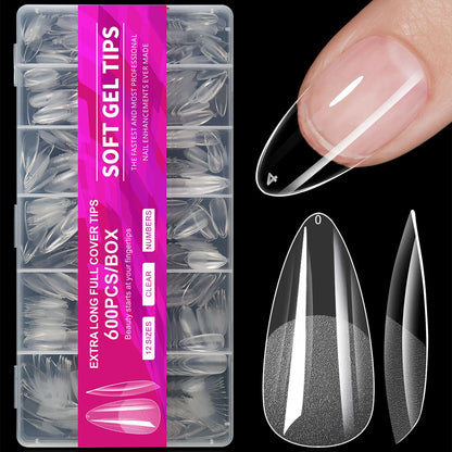 100/600Pcs Short Almond Nail Tips Soft Gel Nail Tips Full Cover False Nail Tips For Acrylic Nails  Salon Home Press On Nails