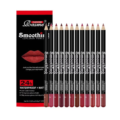 12pcs Lip Liner Pen 12 Colors Professional Lip Liner Pencil and Matte Lip Non-stick Cup Nude Lipstick Pencil SET