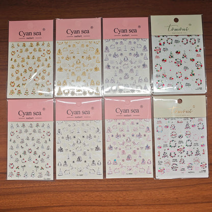 Christmas Nail Stickers Snowflake Nail Art Stickers Metal Silver Self-Adhesive Nail Decals ChristmasTree Winter Manicure Sliders