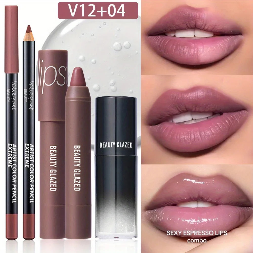 3Pcs/Set Lip Liner + Lipstick+ Lipgloss Lipoil Lip Liner, and Lip Glaze Set. Lip Combo Set ,matte Lipstick,lip Cosmetics