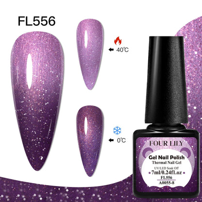 FOUR LILY 7ml Thermal Nail Gel Polish 3 Colors Changing Semi Permanent Soak Off UV/LED Nail Supplies Gel for Manicure Design