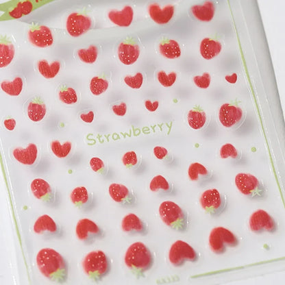 Cute Juicy Red Cherry Bowknot 5D Nail Art Stickers Lovely Shiny Crystal Rhinestone Self Adhesive Decoration Manicure Decal DIY