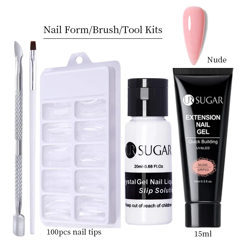 UR SUGAR 15ml Extension Gel Nail Polish Bright Nude White Clear Semi Permanent UV Hard Gel Nails Finger Prolong Gel Varnish Set