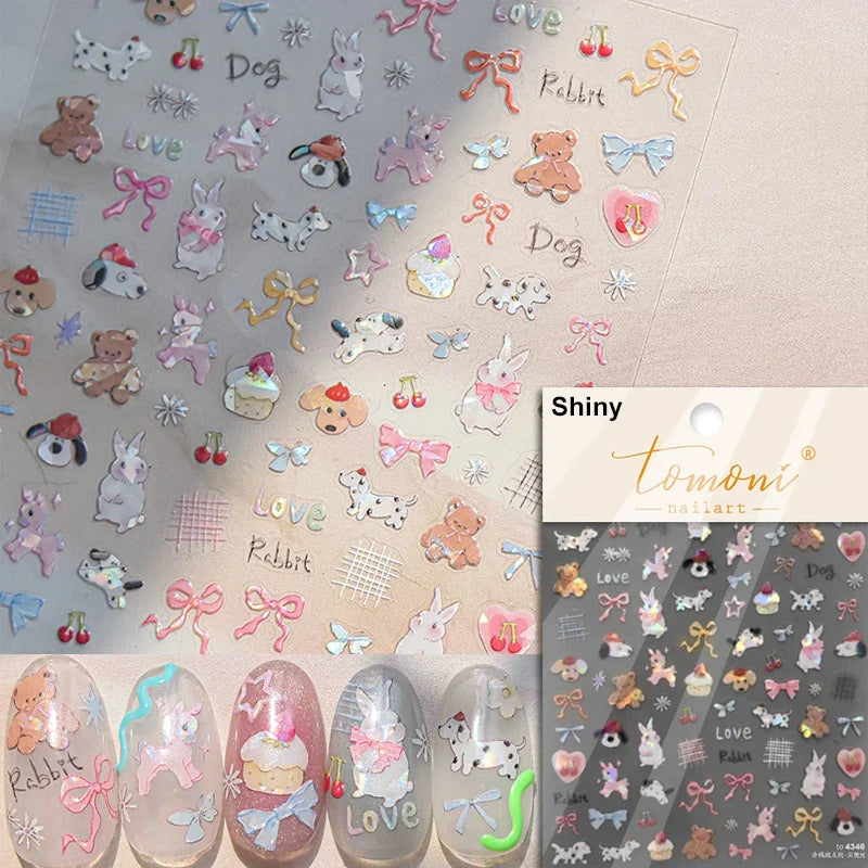 Cute Cat Eye Fishbone Animals Leopard Cat Ginger Cat Kitten Exclamation Point Paw Self Adhesive Nail Art Sticker Manicure Decals