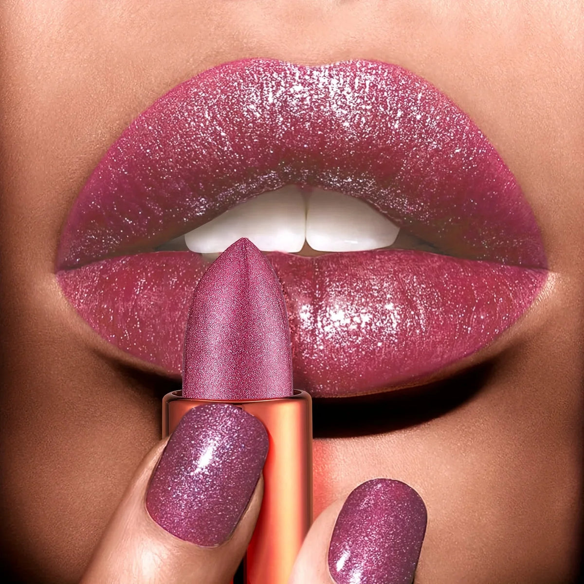 Rose smoke powder, bright starry sky, glossy velvet texture, durable, make your lips shiny, waterproof, anti-fouling.