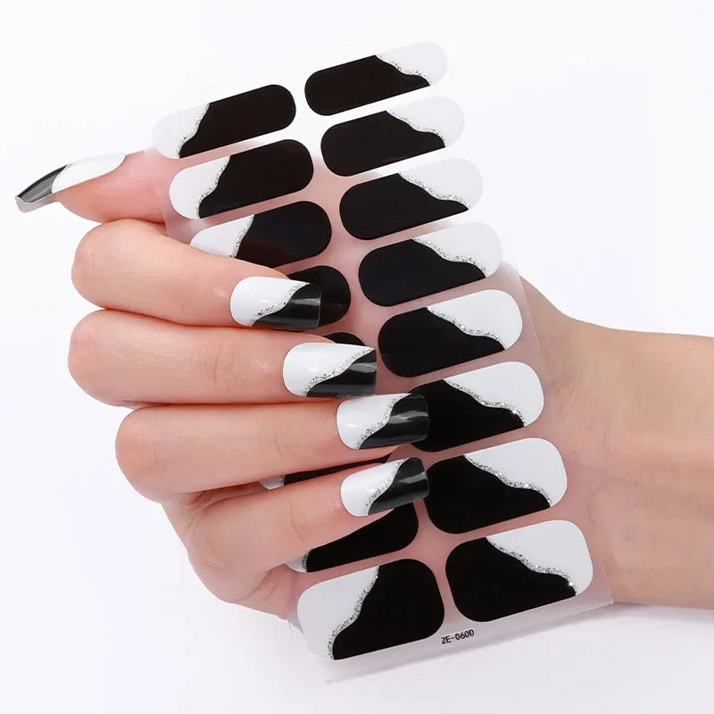 16Tips Full Cover French Nail Polish Strips Gradient Glitter Nail Stickers Self Adhesive Manicure Decoration Nail Art Decals